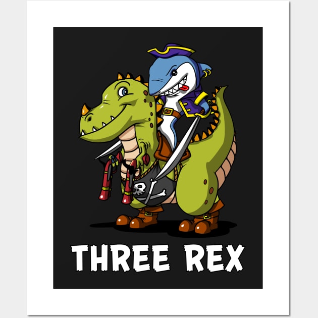 Three Rex Dinosaur 3rd Birthday Party Shark Pirate Wall Art by underheaven